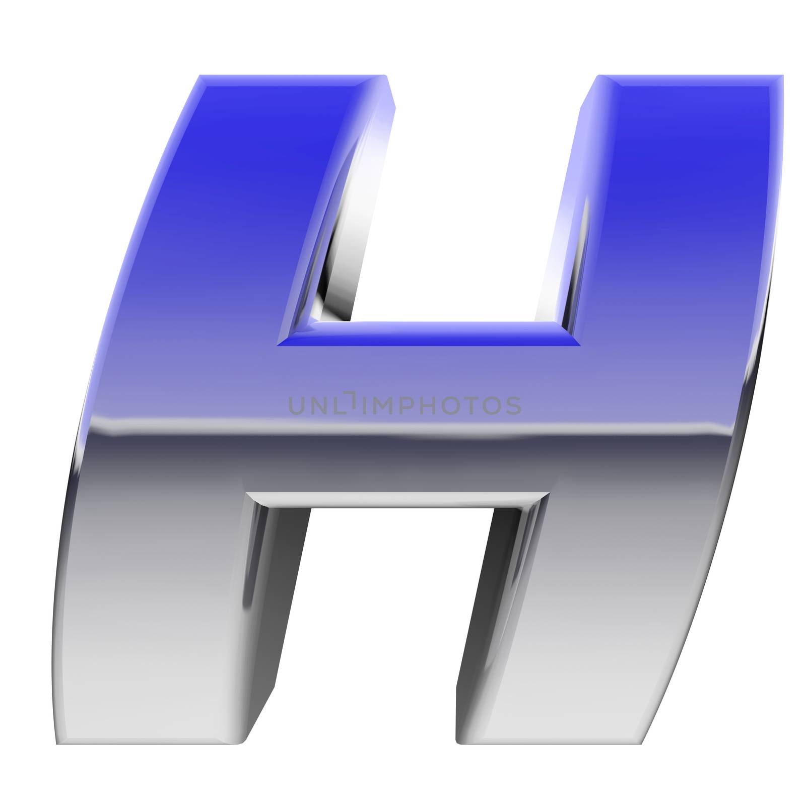 Chrome alphabet symbol letter H with color gradient reflections isolated on white. High resolution 3D image
