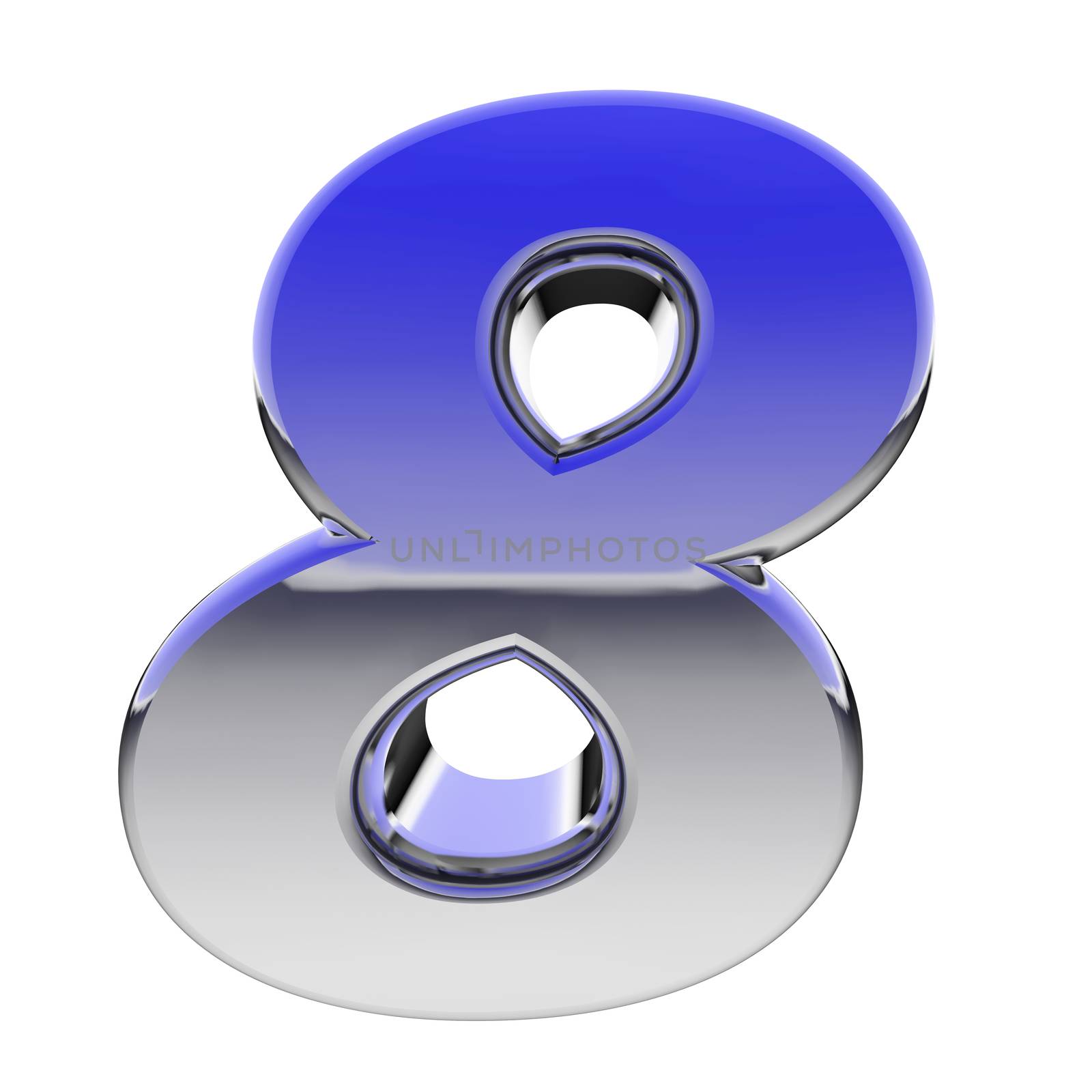 Chrome number 8 with color gradient reflections isolated on white. High resolution 3D image
