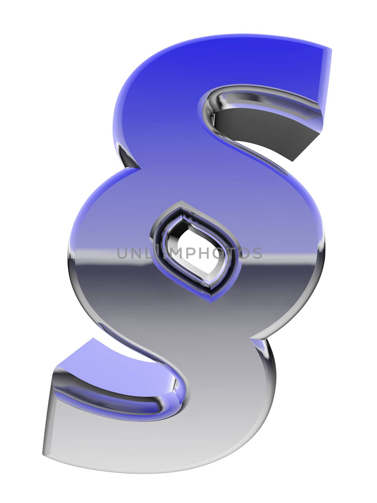 Chrome section sign with color gradient reflections isolated on white. High resolution 3D image
