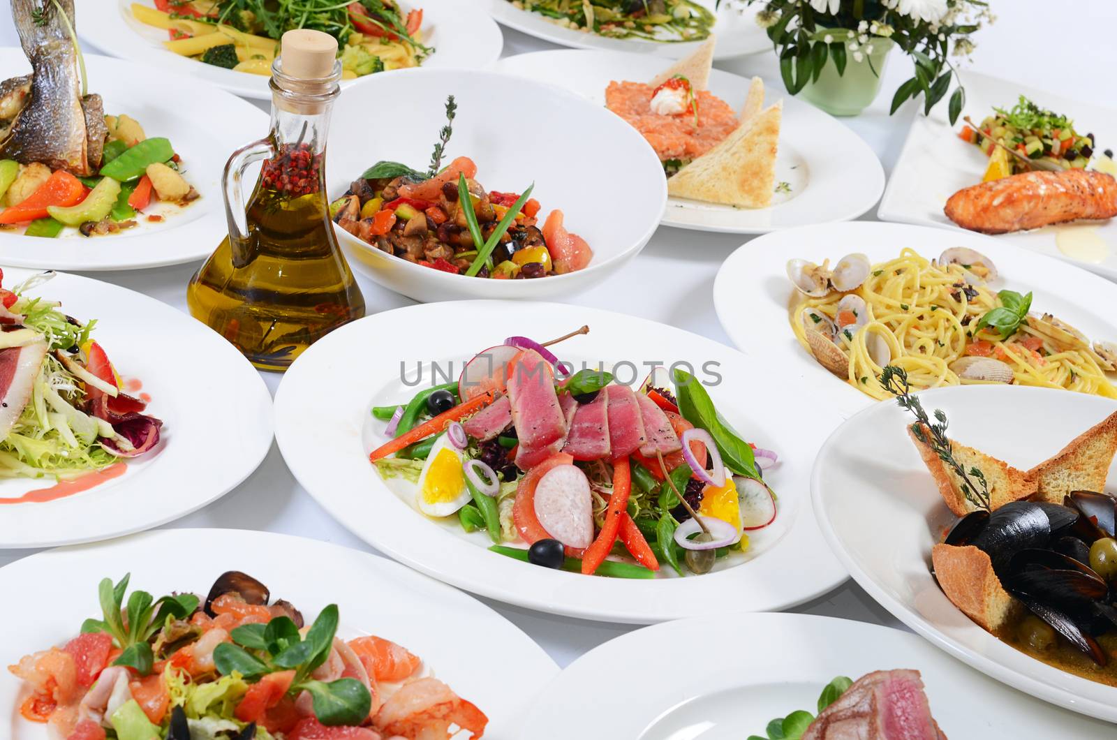 Buffet in the restaurant with different meals