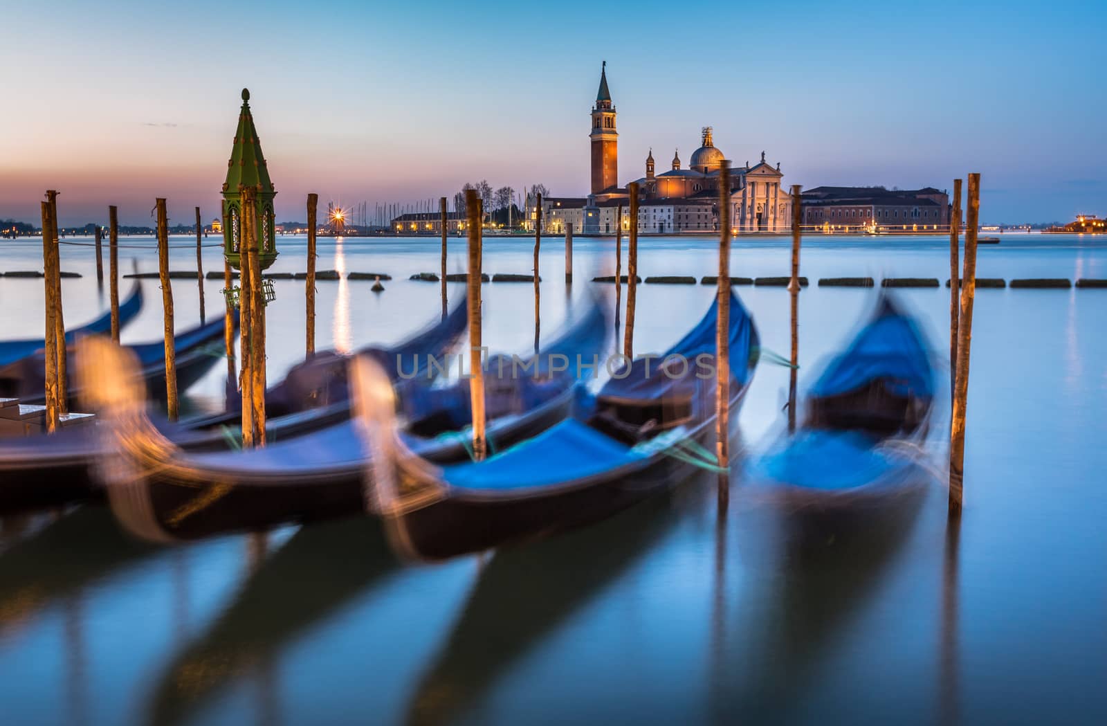 Gondolas, Grand Canal and San Giorgio Maggiore Church at Dawn, V by anshar