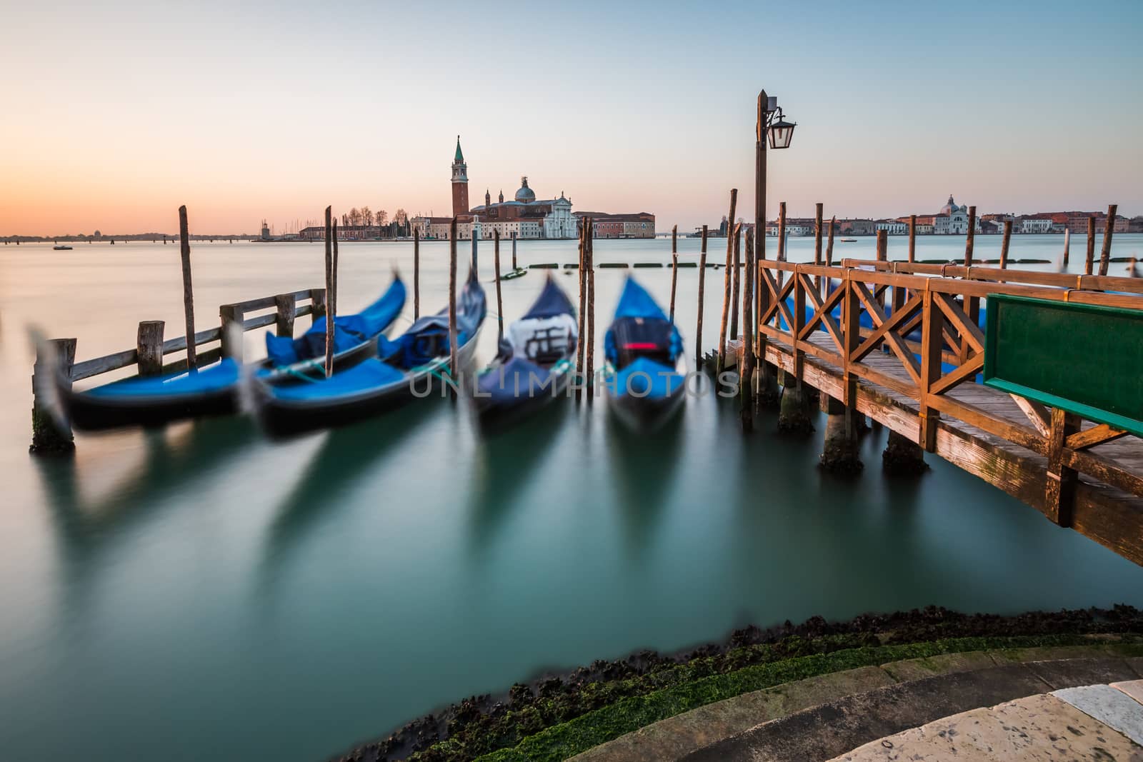 Grand Canal Embankment and San Giorgio Maggiore Church at Dawn, Venice, Italy