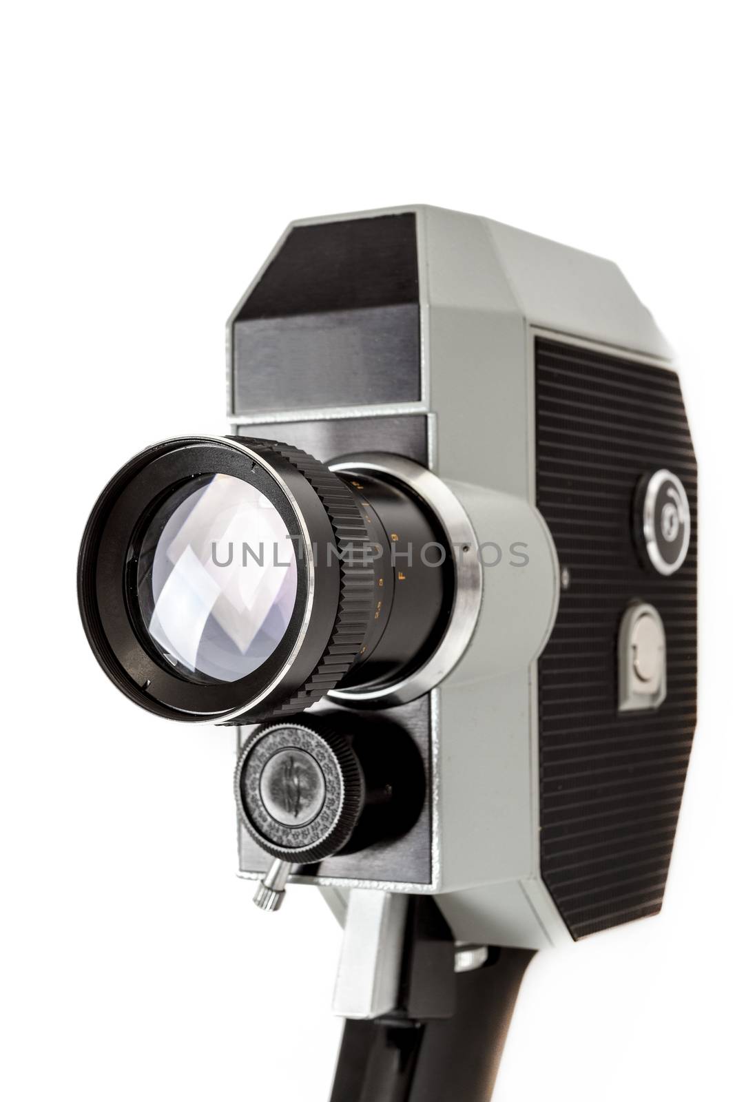 Old 8mm movie camera isolated on white background 