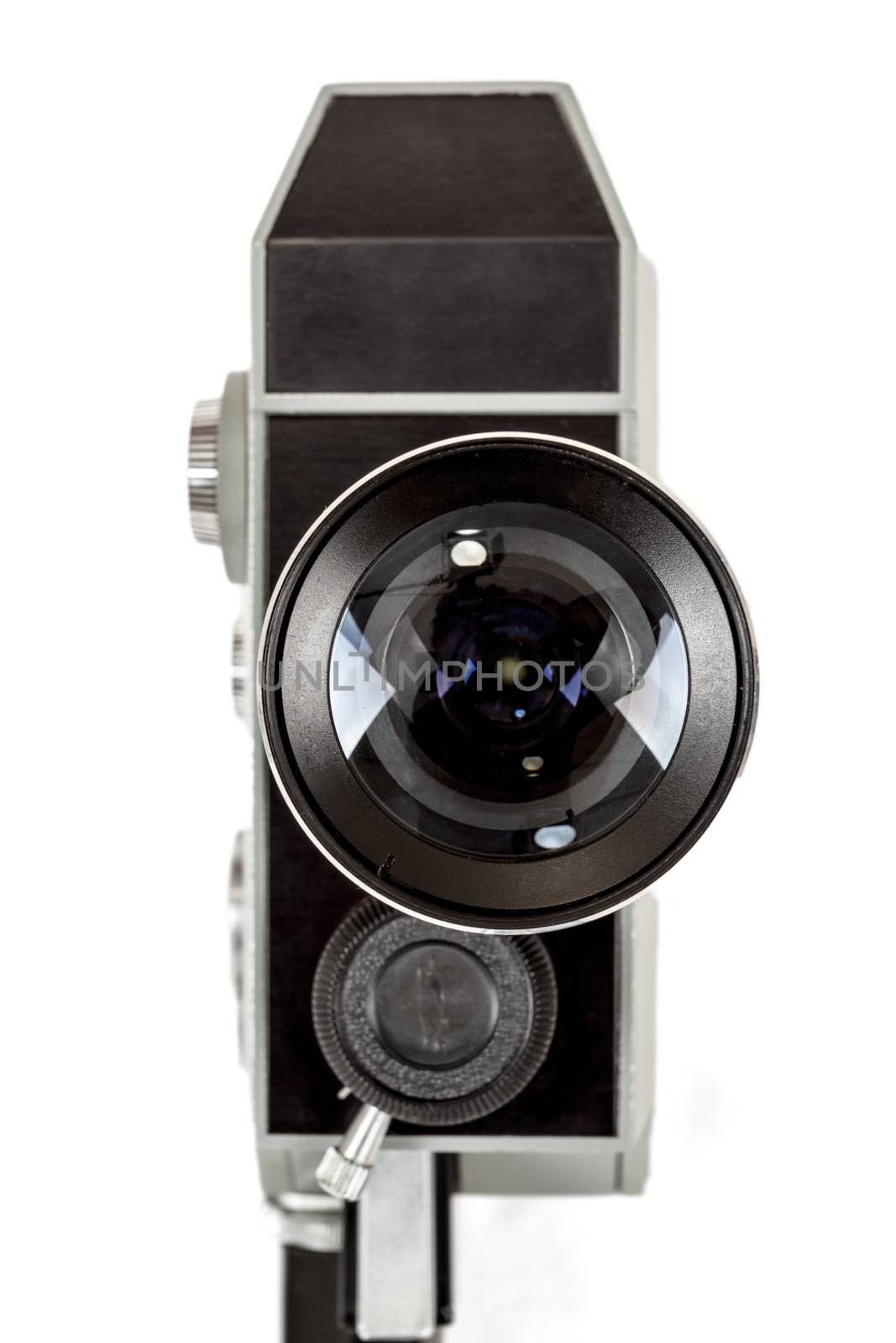 Old 8mm movie camera isolated on white background 