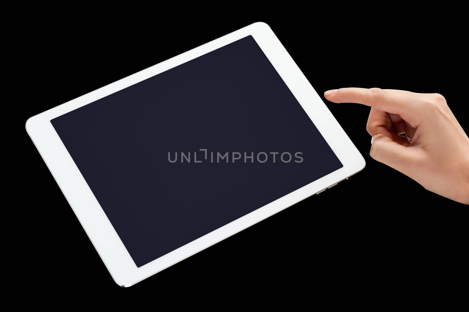 Close up of hand touching tablet pc by stockyimages