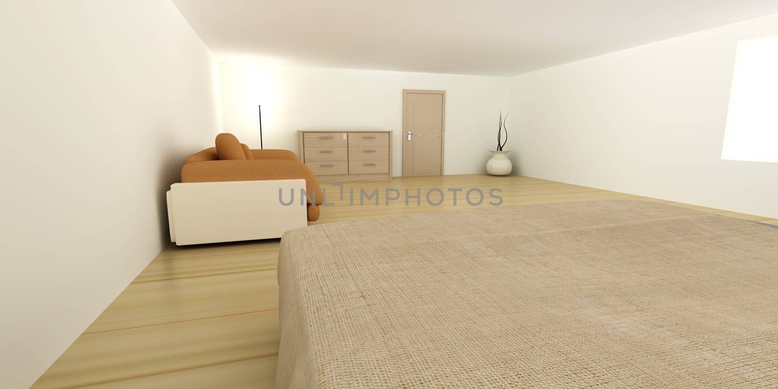 Interior visualization of a Bedroom. 3D rendered Illustration. 