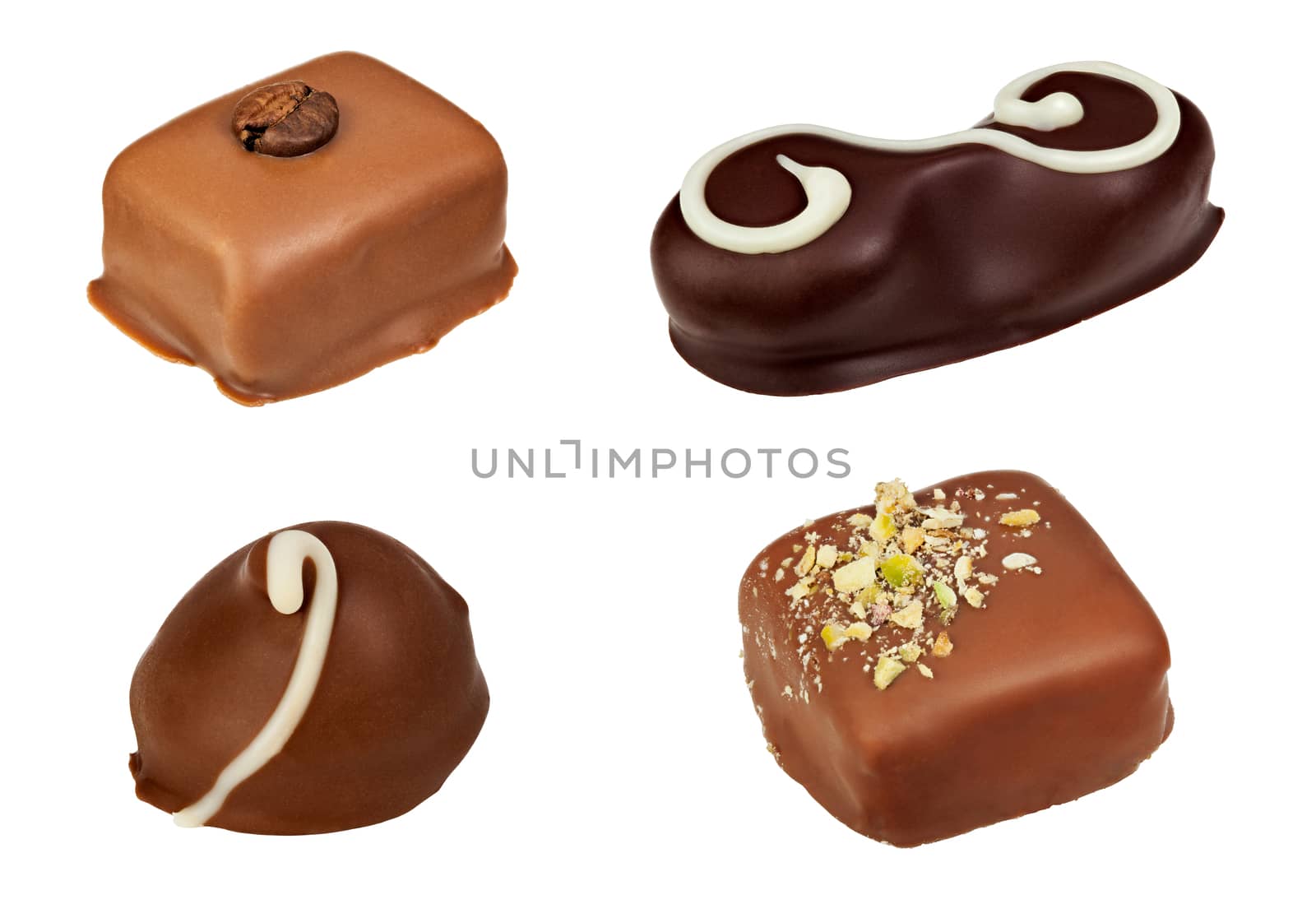 Candies made of dark and milk chocolate. File contains clipping path