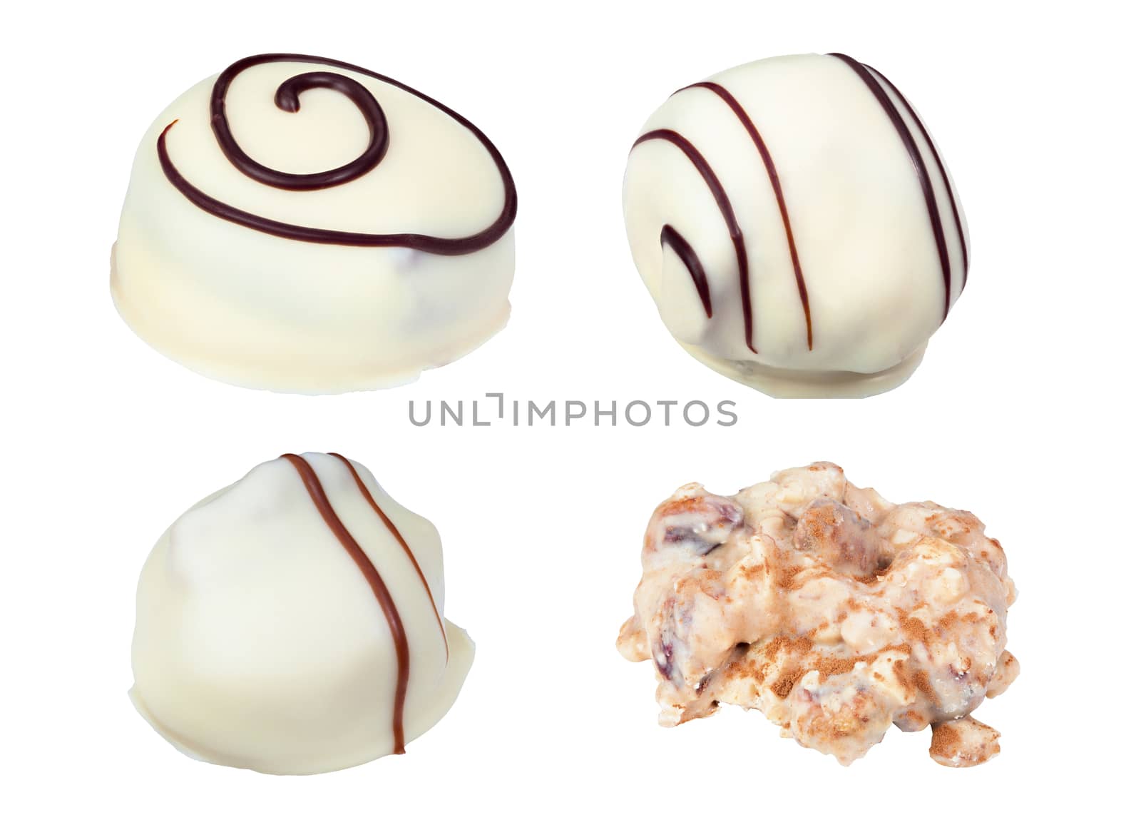 Candies made of white chocolate. File contains clipping path