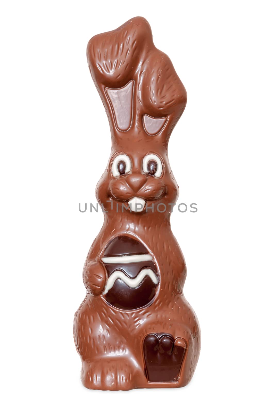 Easter bunny made of chocolate isolated on white background with clipping path