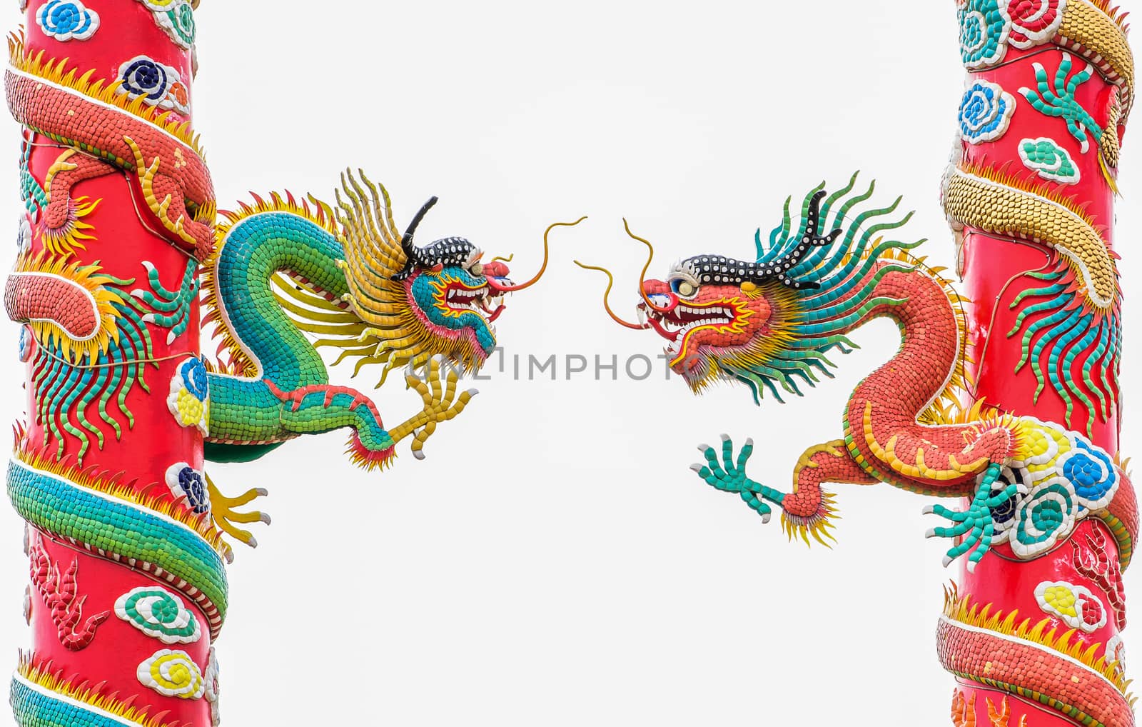 Colorful Dragon statue in Chinese style isolated on white