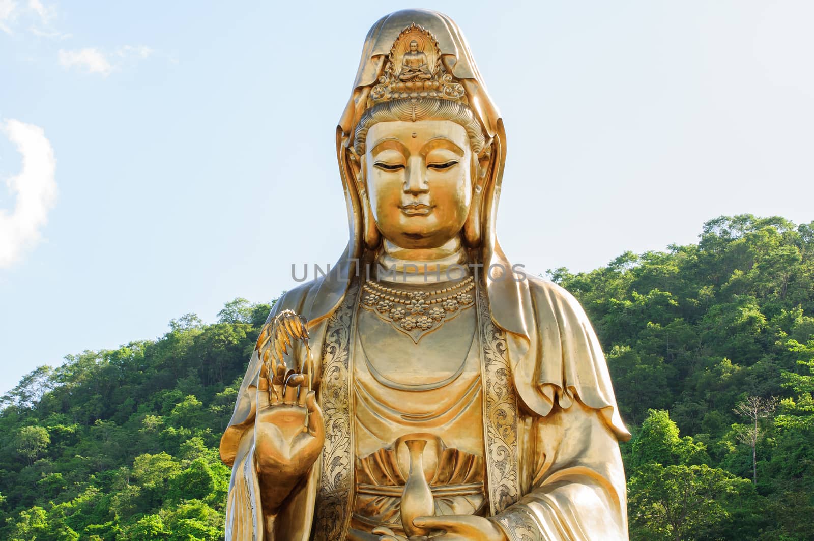 Statue of Guan Yin on His background