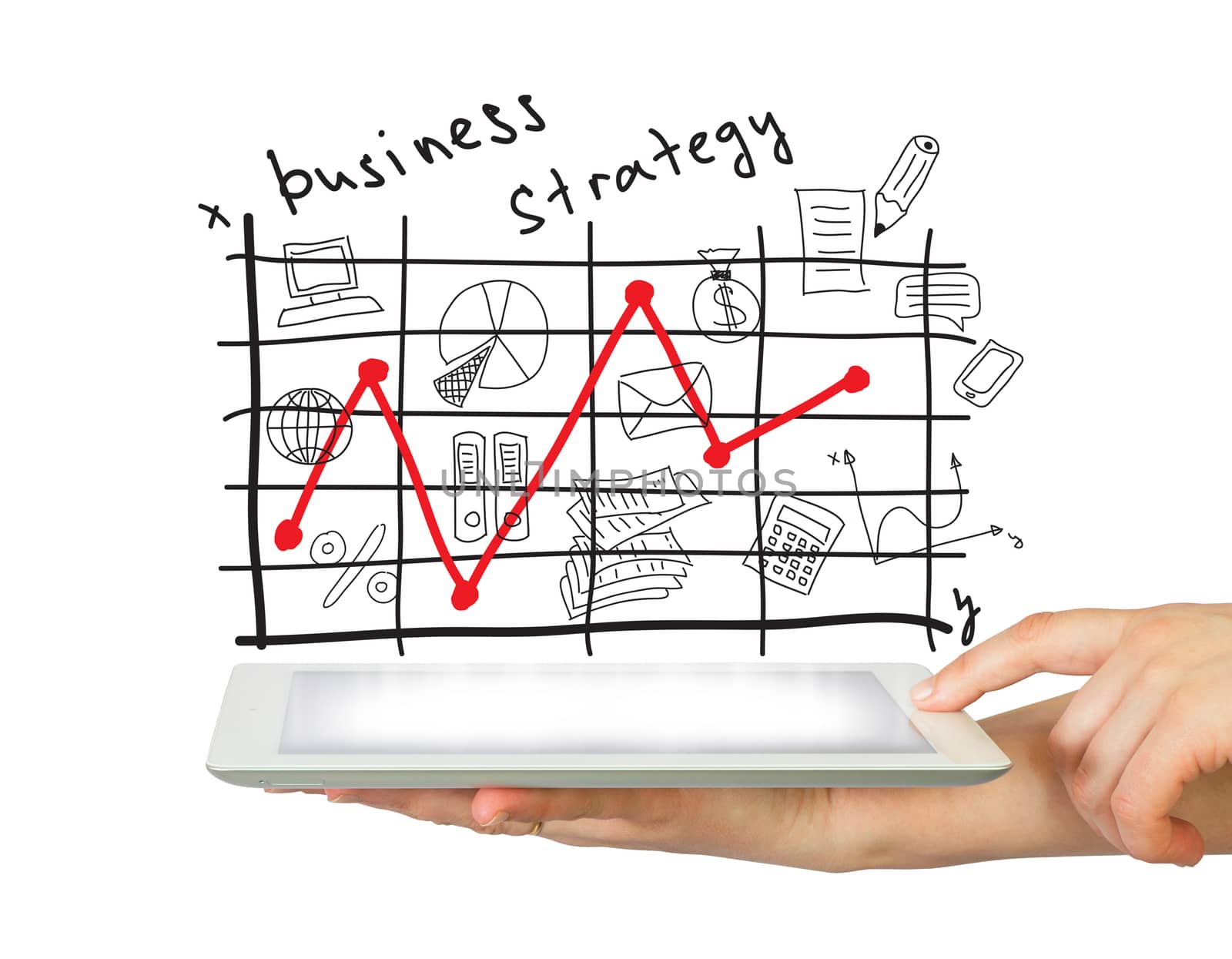 Hands, tablet pc and business strategy by cherezoff