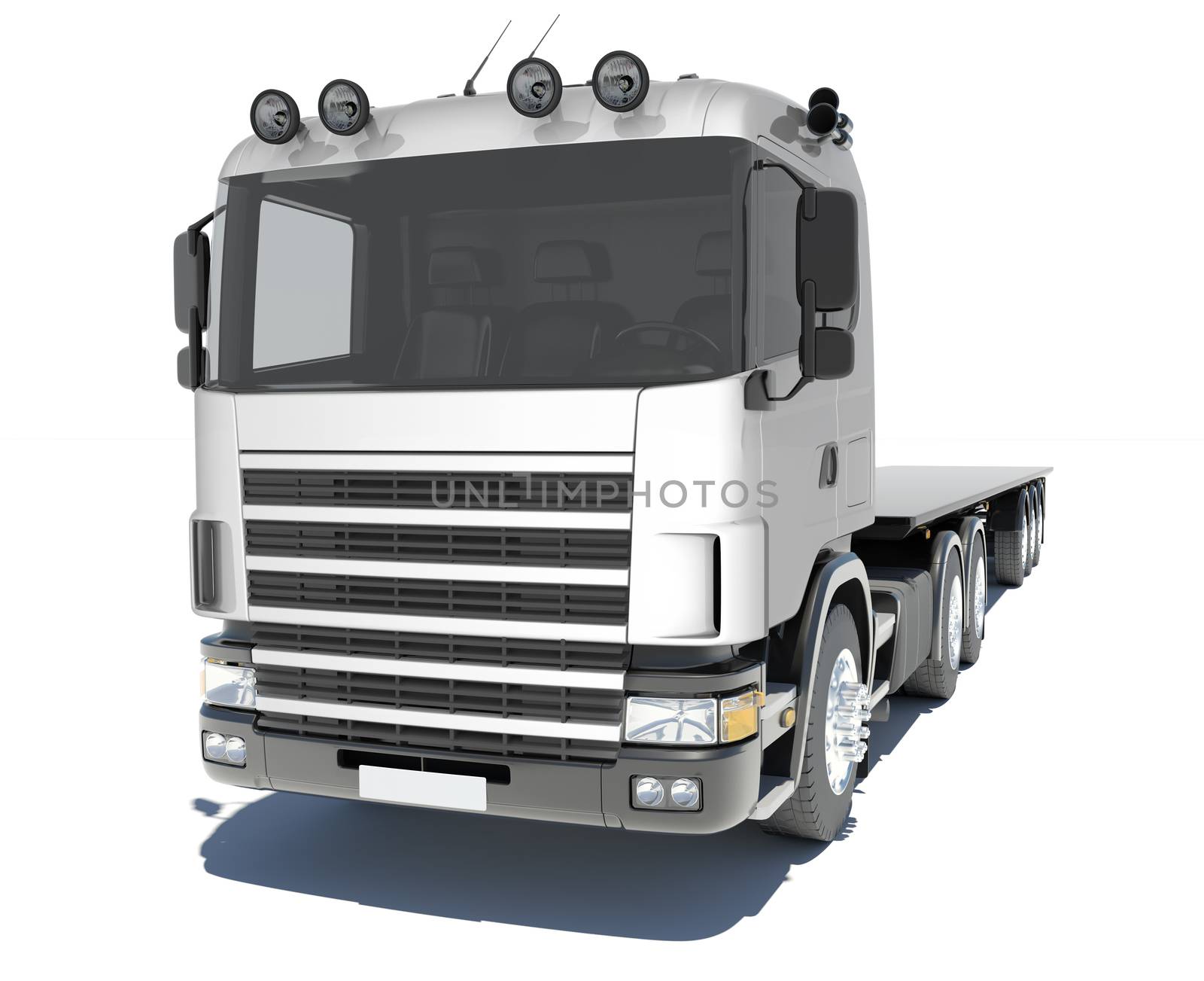 Truck with semitrailer platform. Isolated render on a white background