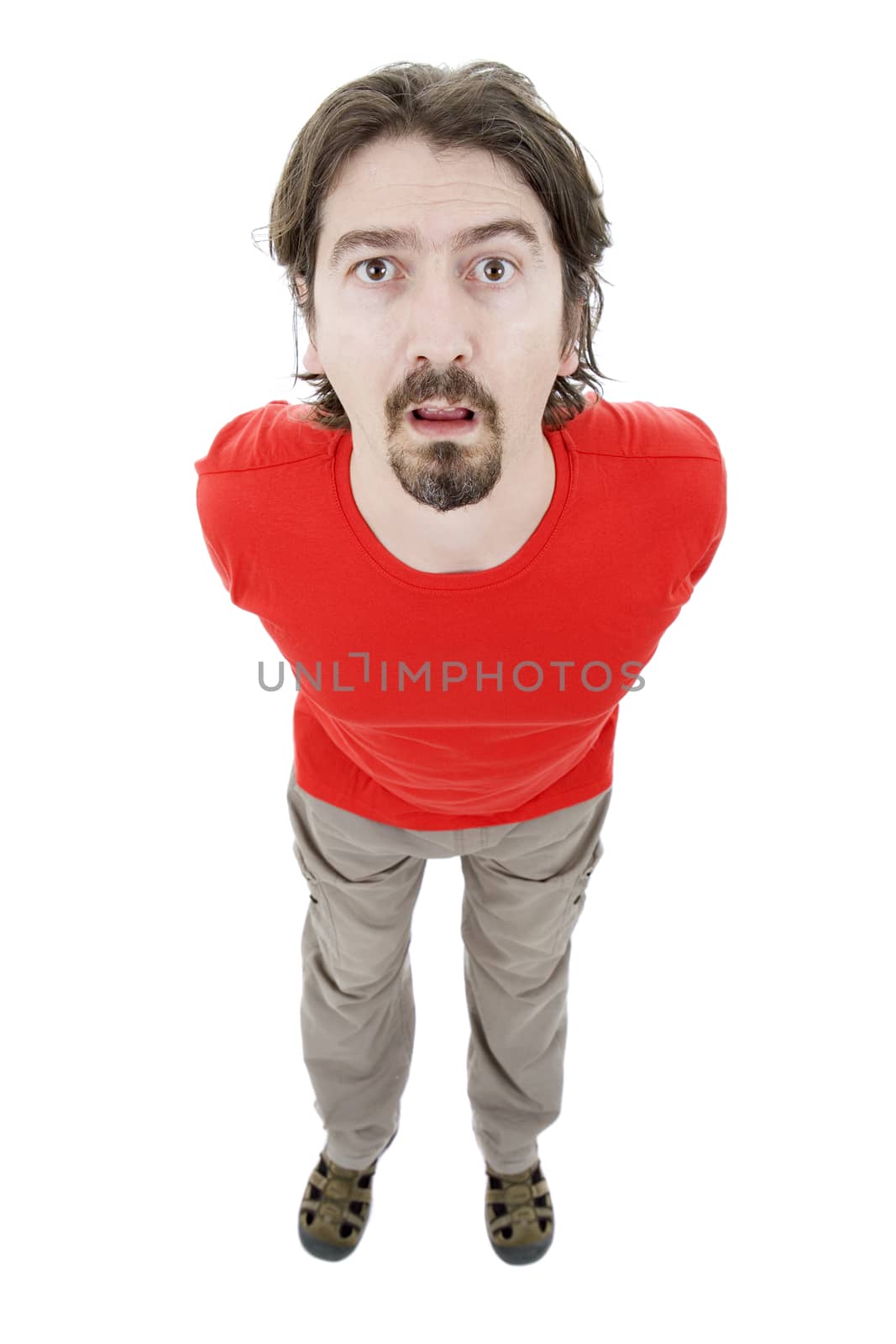 young casual man full body in a white background