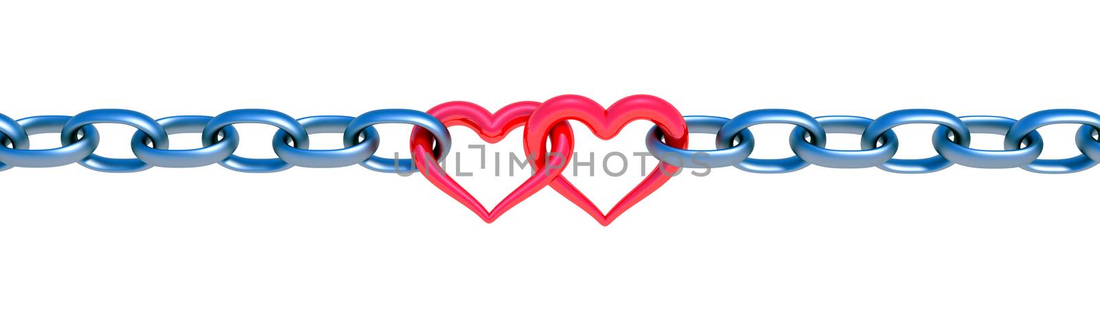 Chains with red heart isolated on white background