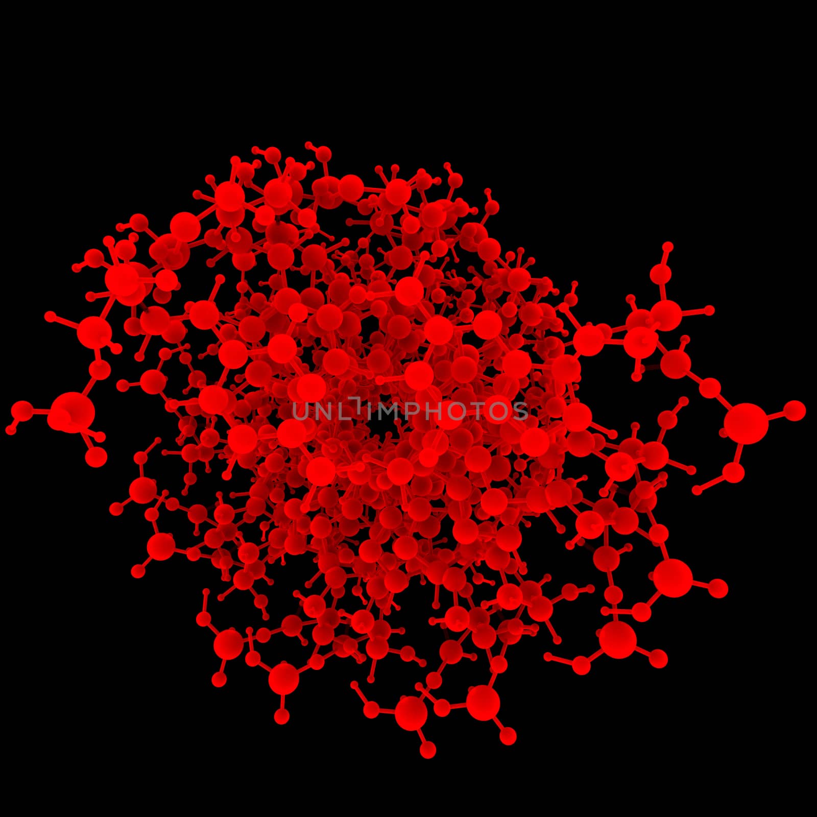 Red abstract molecule DNA on a black background