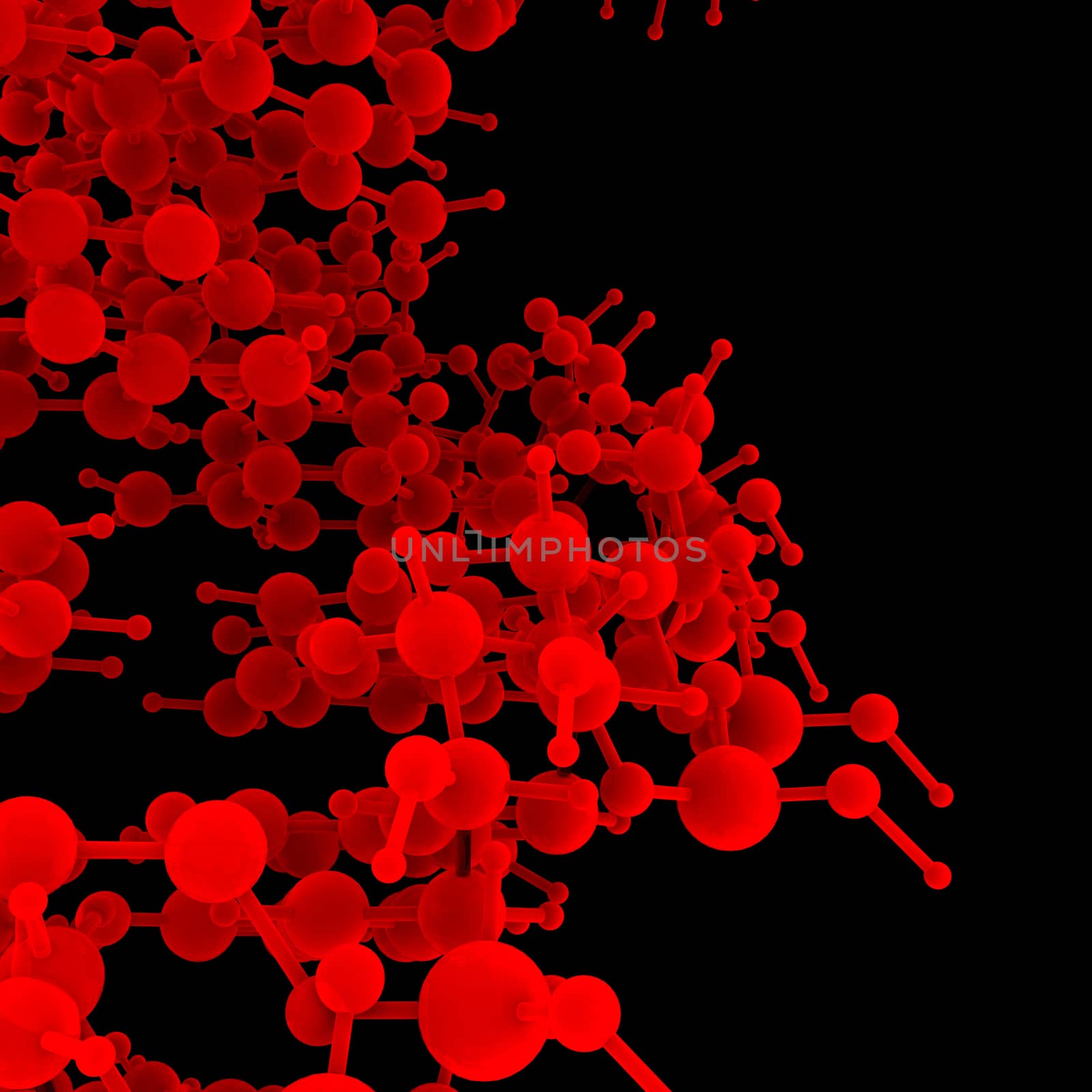 Red abstract molecule DNA on a black background