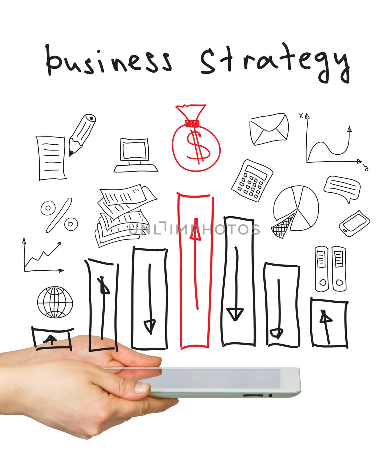 Hands, tablet pc and business strategy by cherezoff