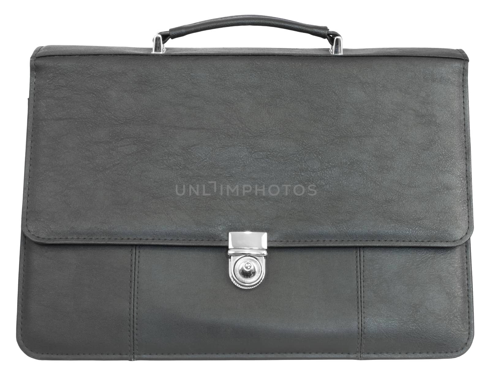 Black leather briefcase. Isolated on white background