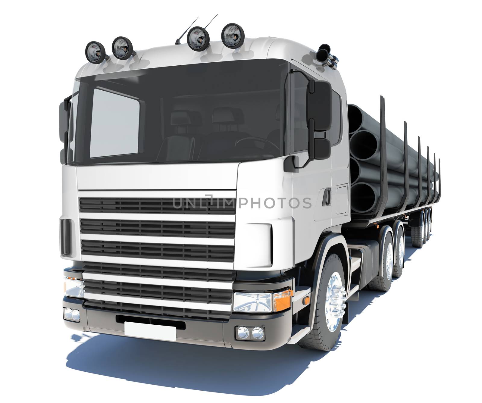 Truck transporting pipe. Isolated render on a white background