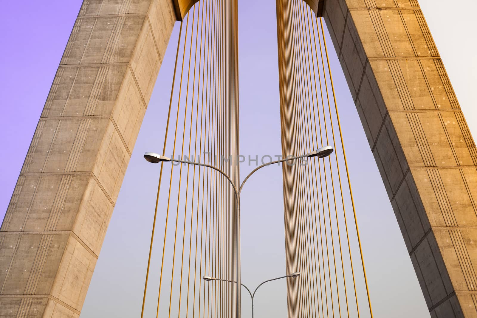 Lighting under the bridge structure Bridge attached by a long rope.