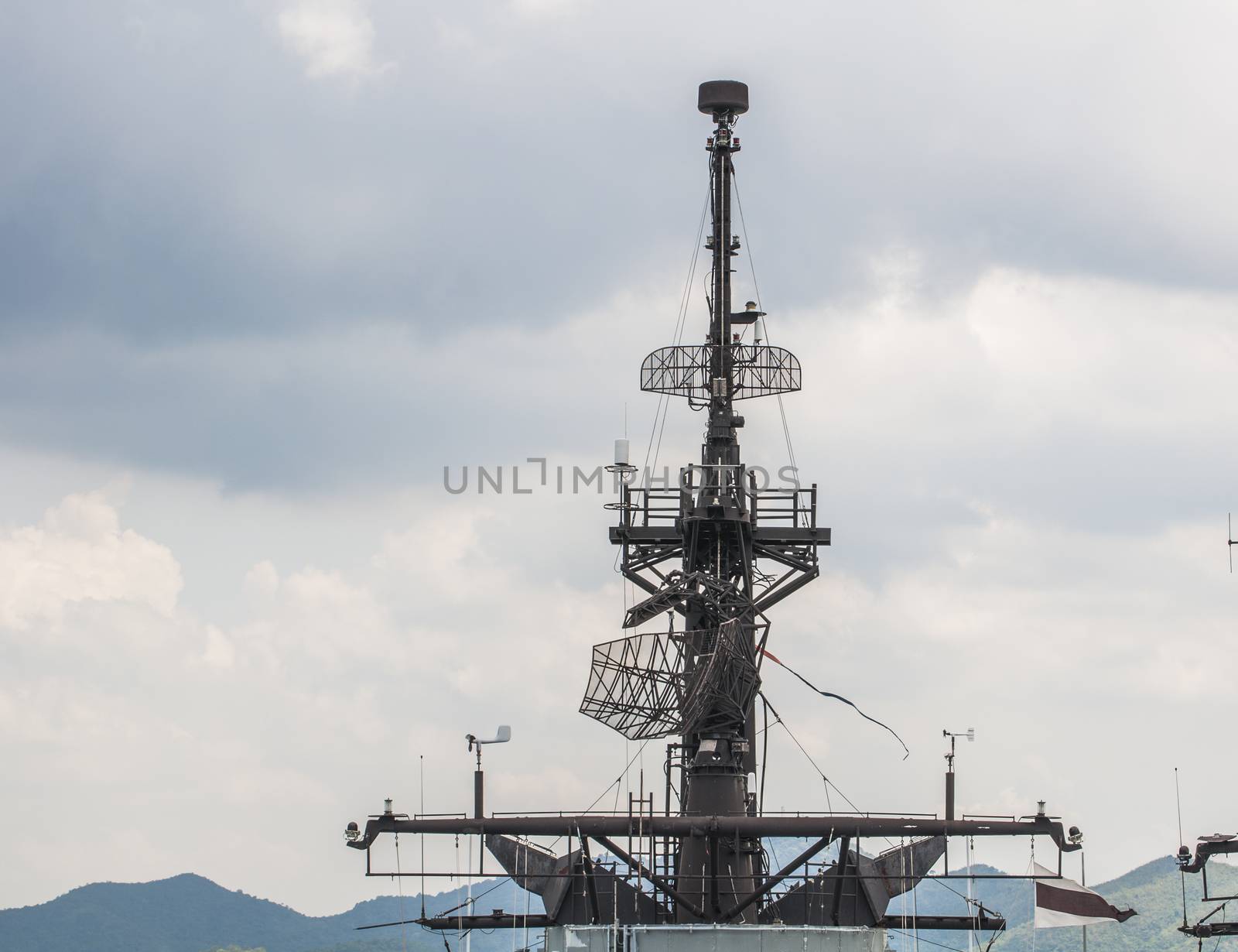 Detail of antenna on warship the Thailand navy ship