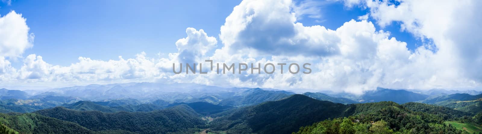 panorama mountain and sky.Cloud Cover the Sky travel attraction in Thailand. Complex mountains of Thailand