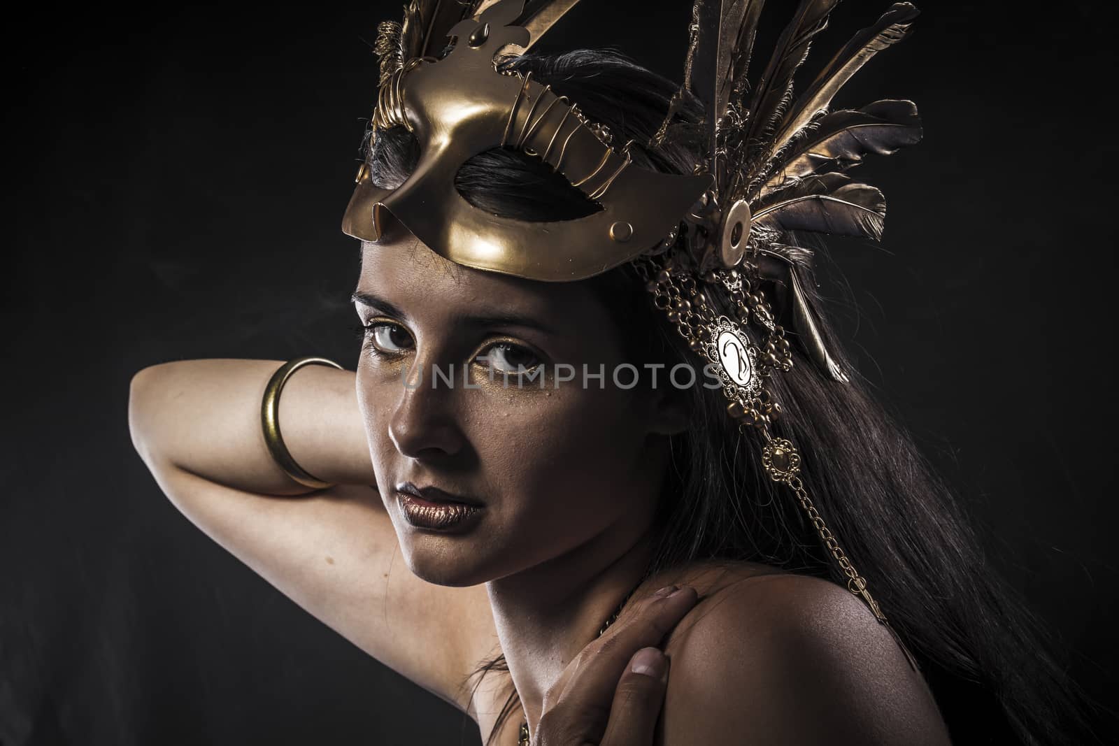 Portrait Sensual young woman with golden mask jewelry by FernandoCortes