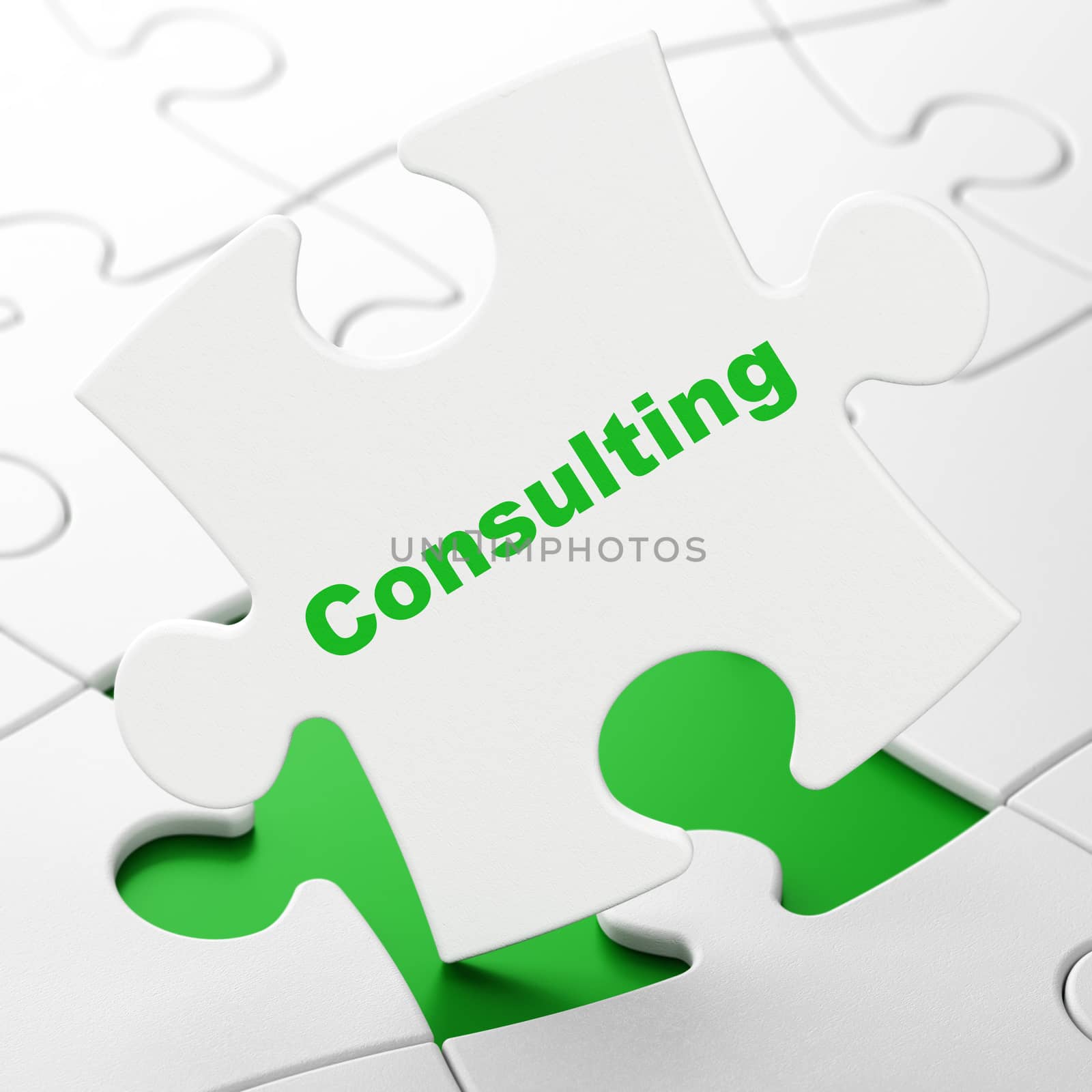 Finance concept: Consulting on White puzzle pieces background, 3d render
