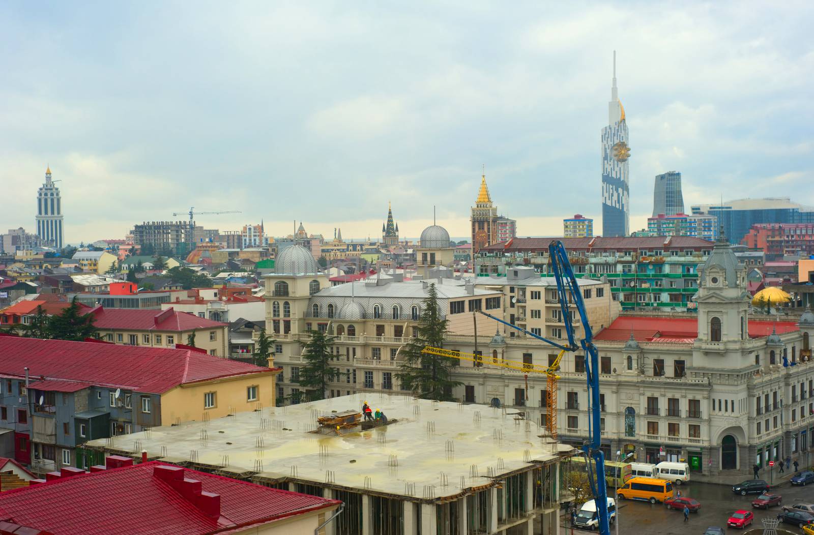 Batumi city center aerial view, construction site