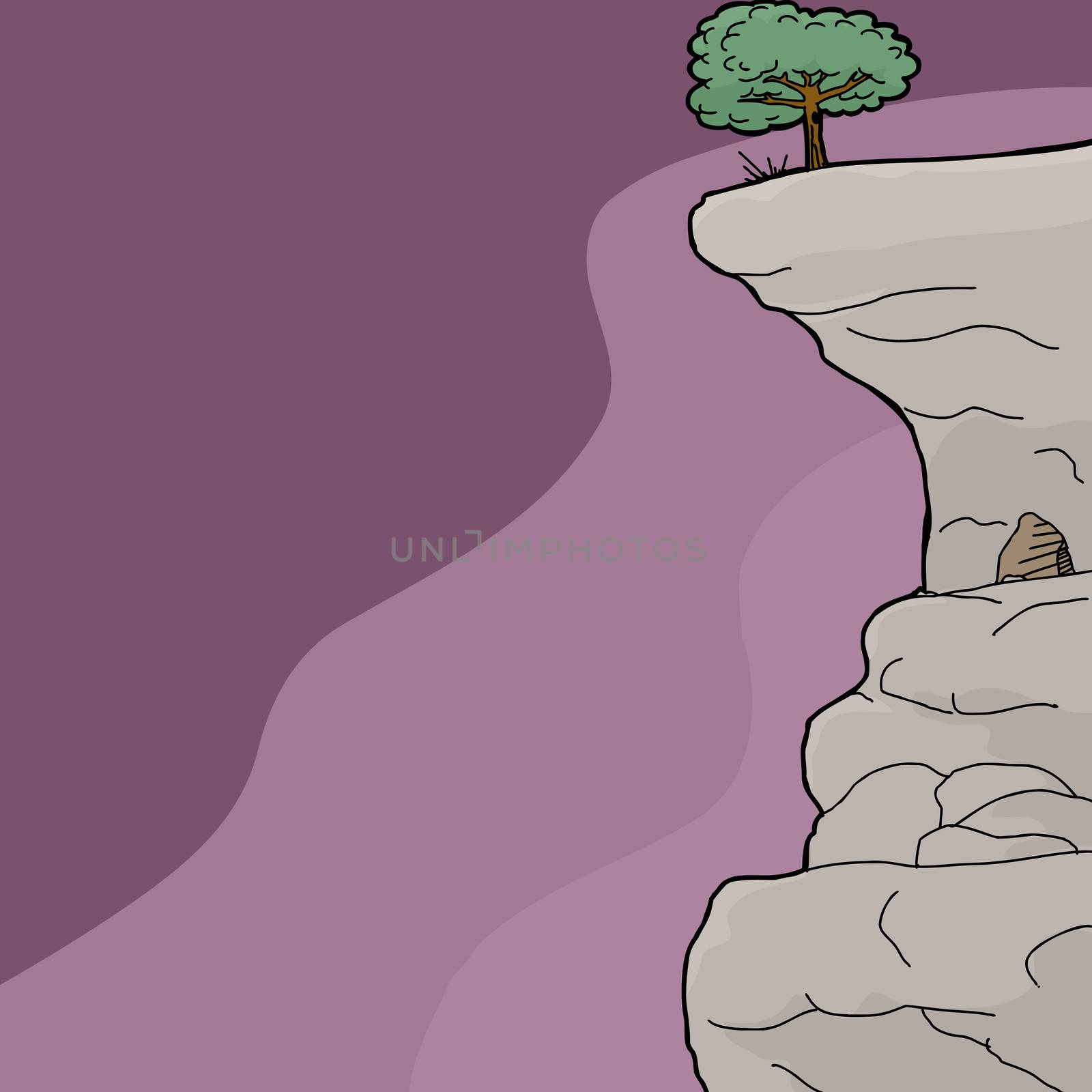 Cliff with tree and cave scenic background