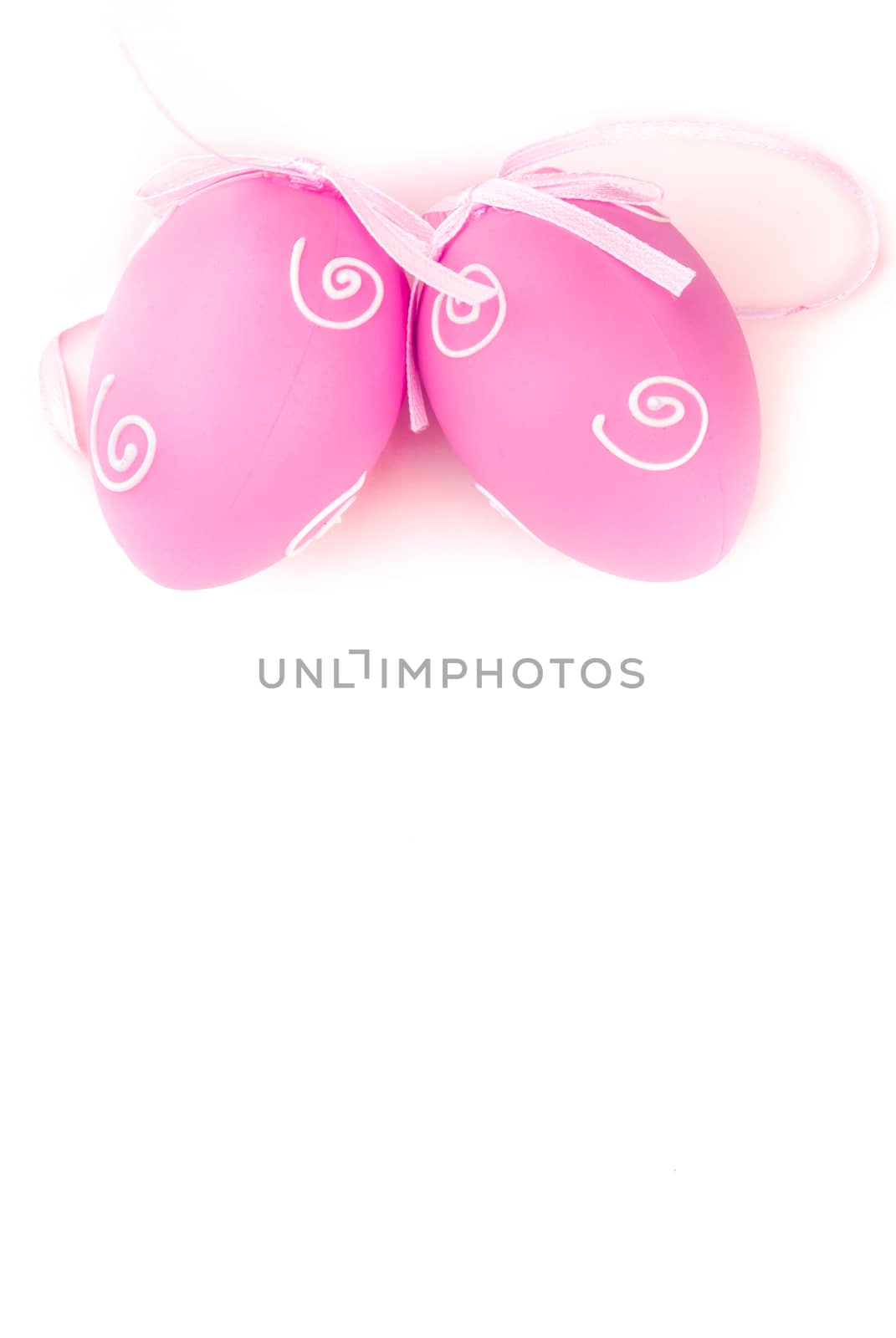 Easter decoration. Background with colorful eggs isolated on white with space for text.