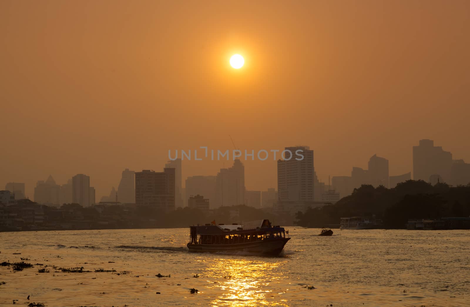 Boat traffic on the river, Bangkok city. by a454