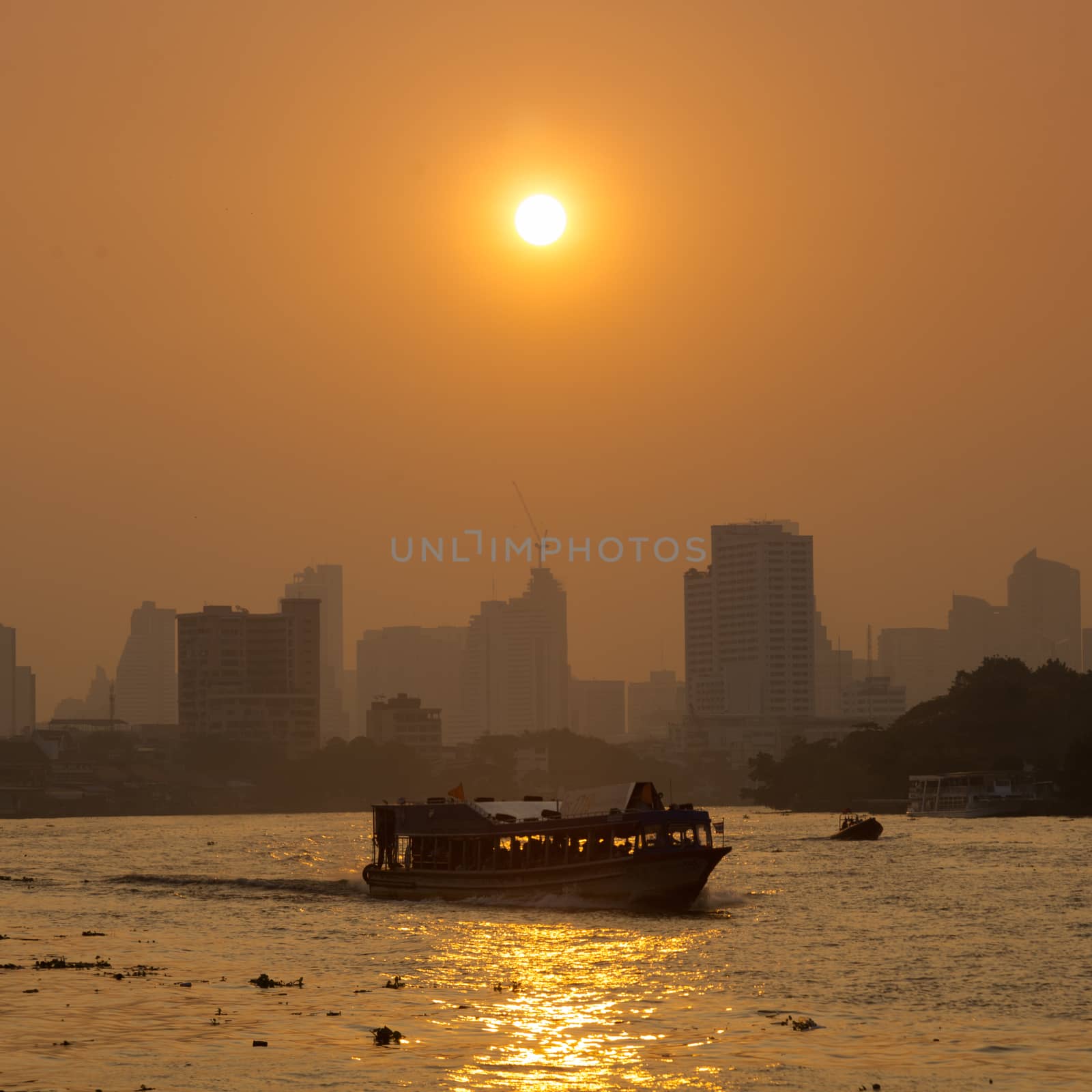 Boat traffic on the river, Bangkok city. by a454