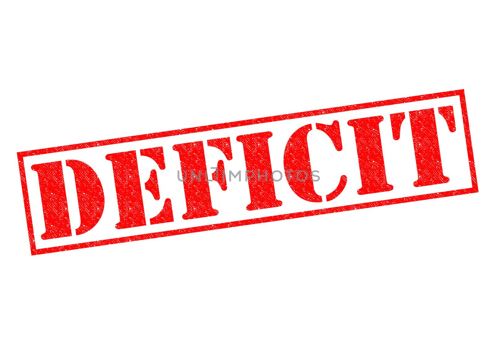 DEFICIT red Rubber Stamp over a white background.