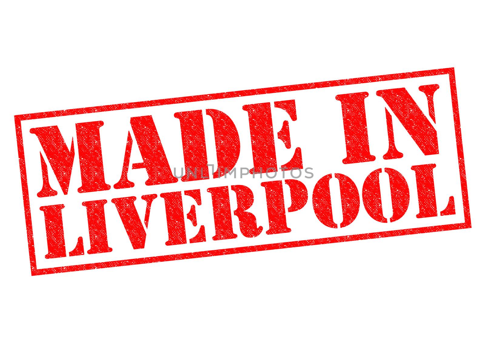 MADE IN LIVERPOOL red Rubber Stamp over a white background.