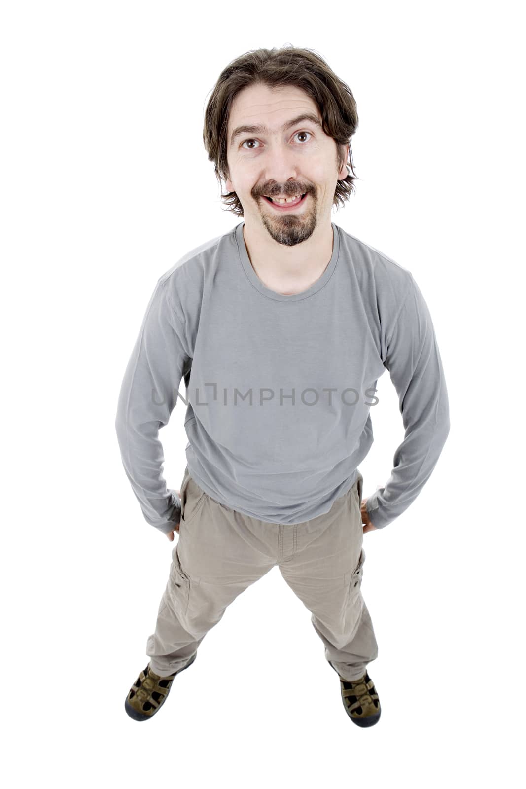 young casual man full body in a white background