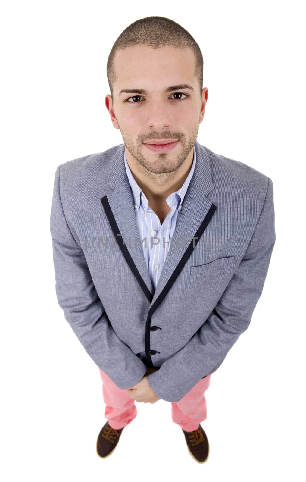 young casual man full body in a white background