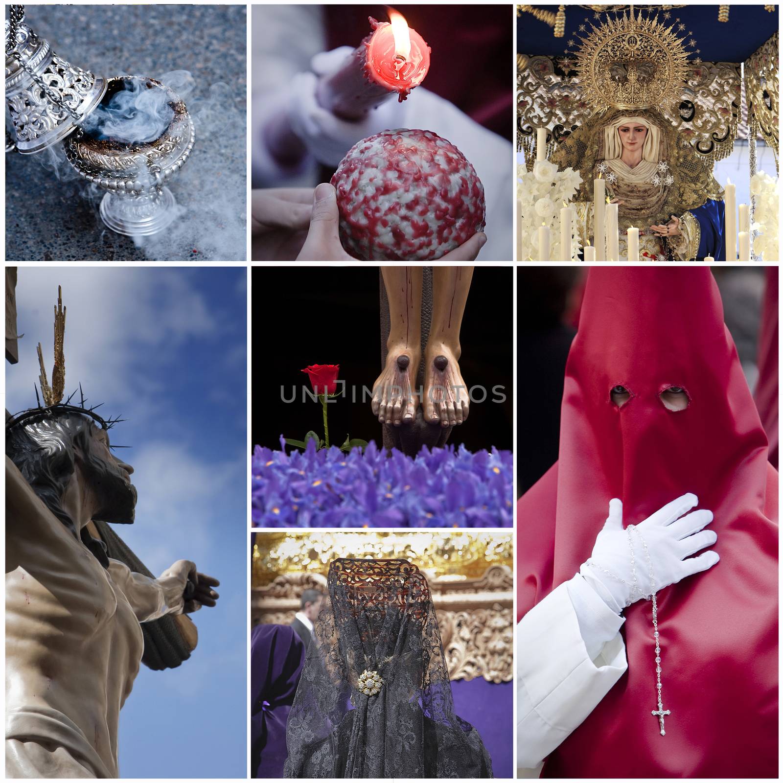 Concept of holyweek in Spain, collage by digicomphoto
