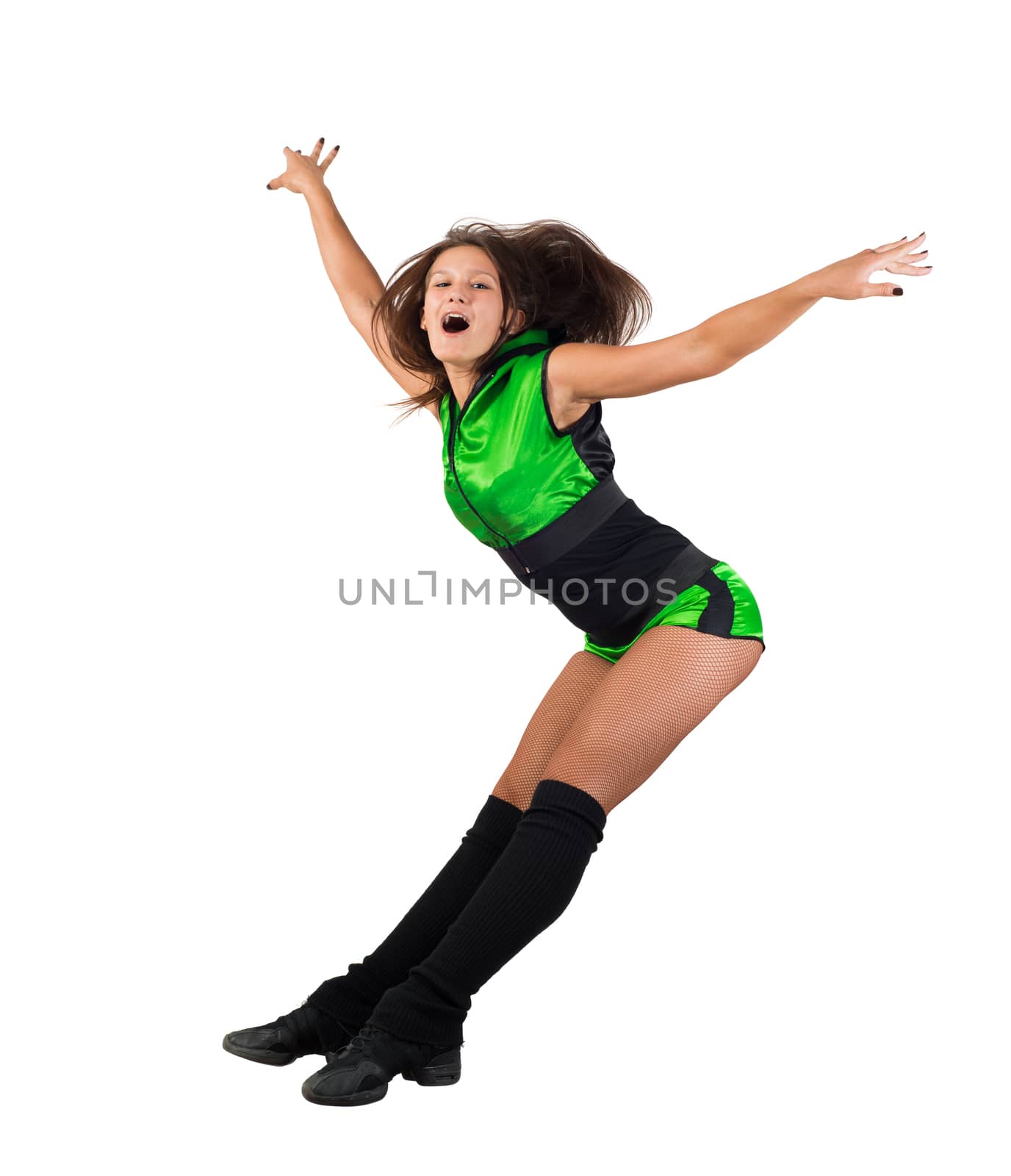 image of a athletic young woman jumping, isolated on white background