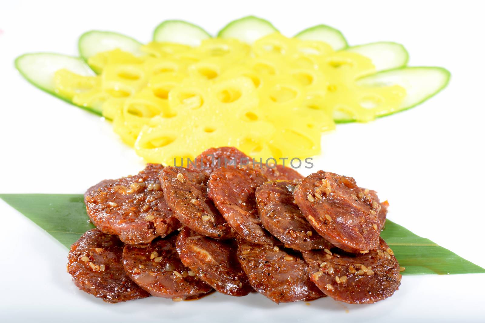 Chinese Food: Salad made of Pork Sausage on a white background