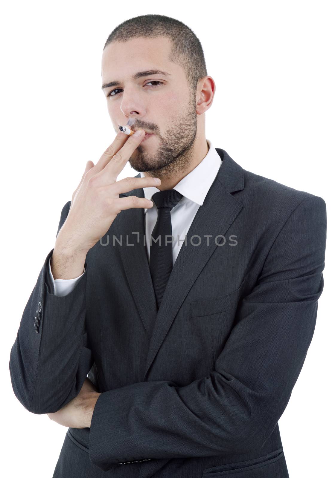 businessman smoking isolated on a white background