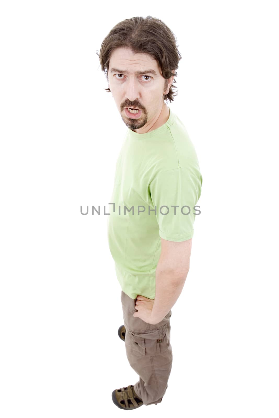 young casual man full body in a white background