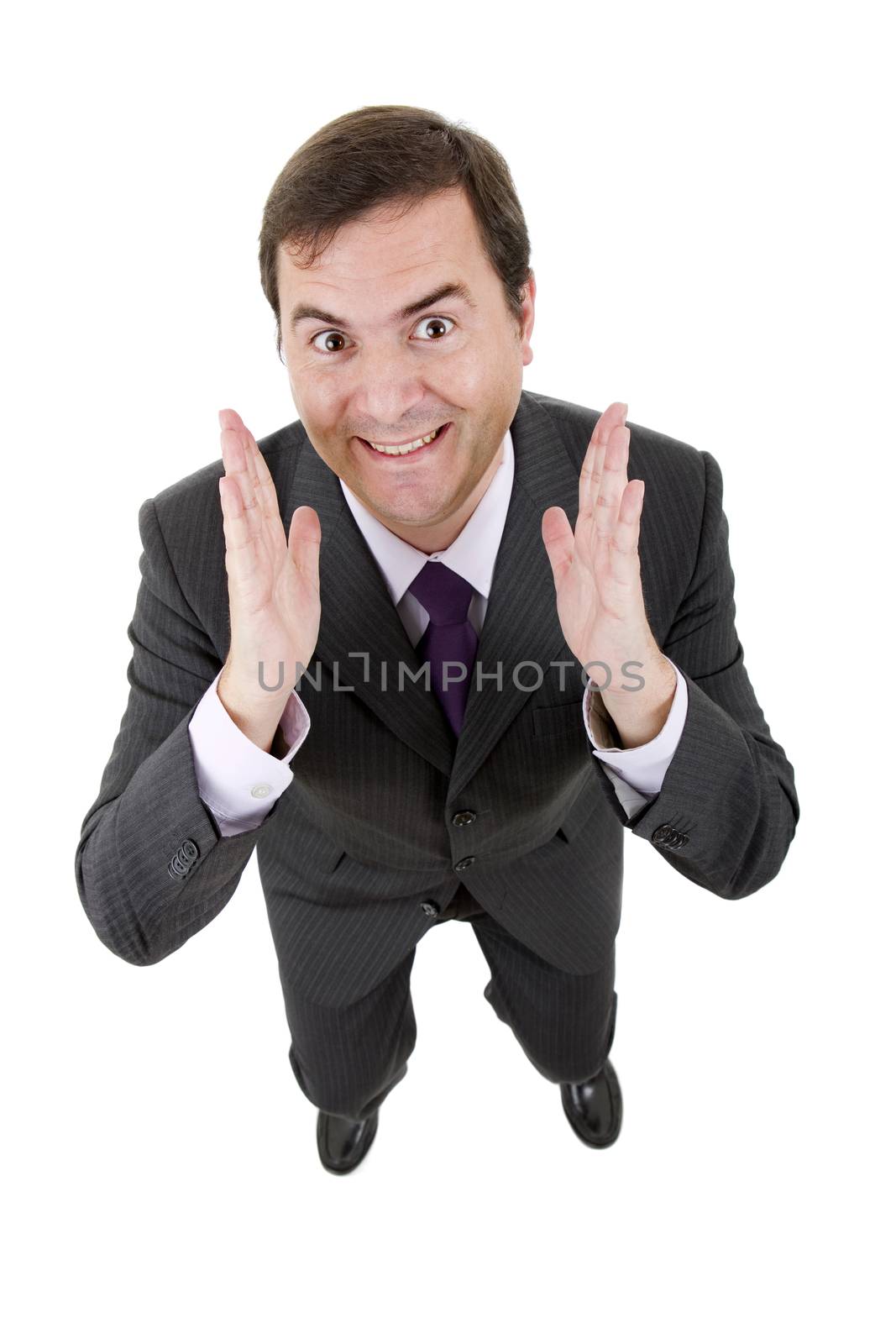 happy young businessman full length, isolated on white