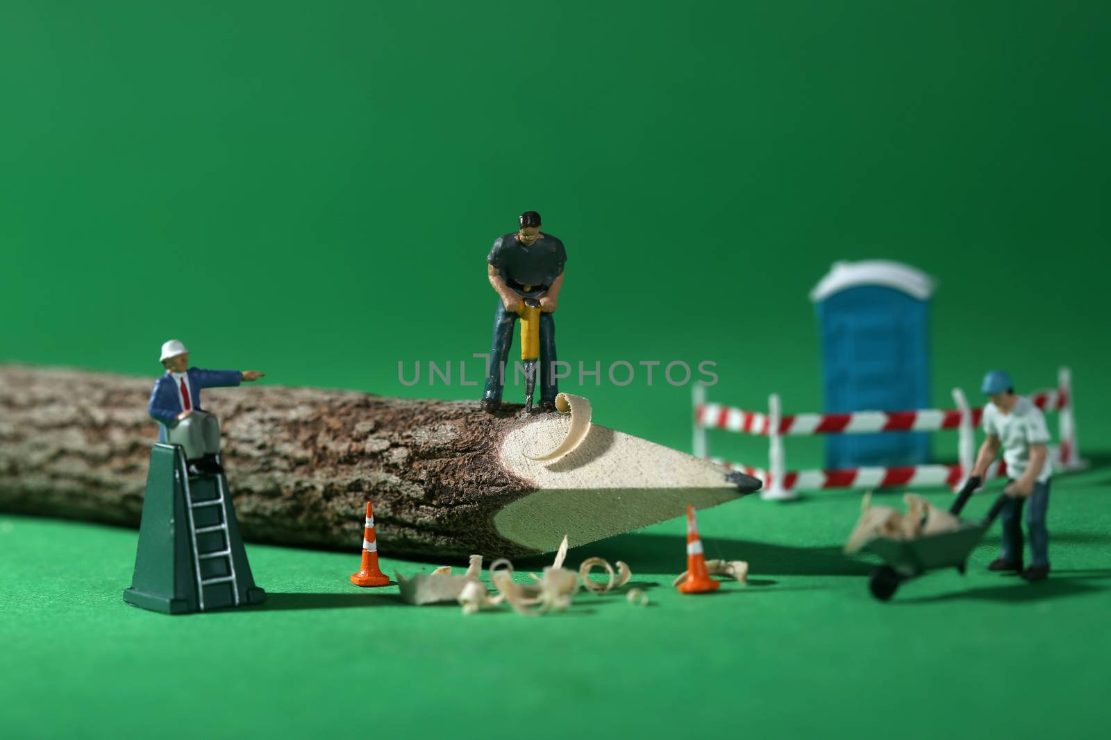 Miniature Construction Workers in Conceptual Imagery With Pencil