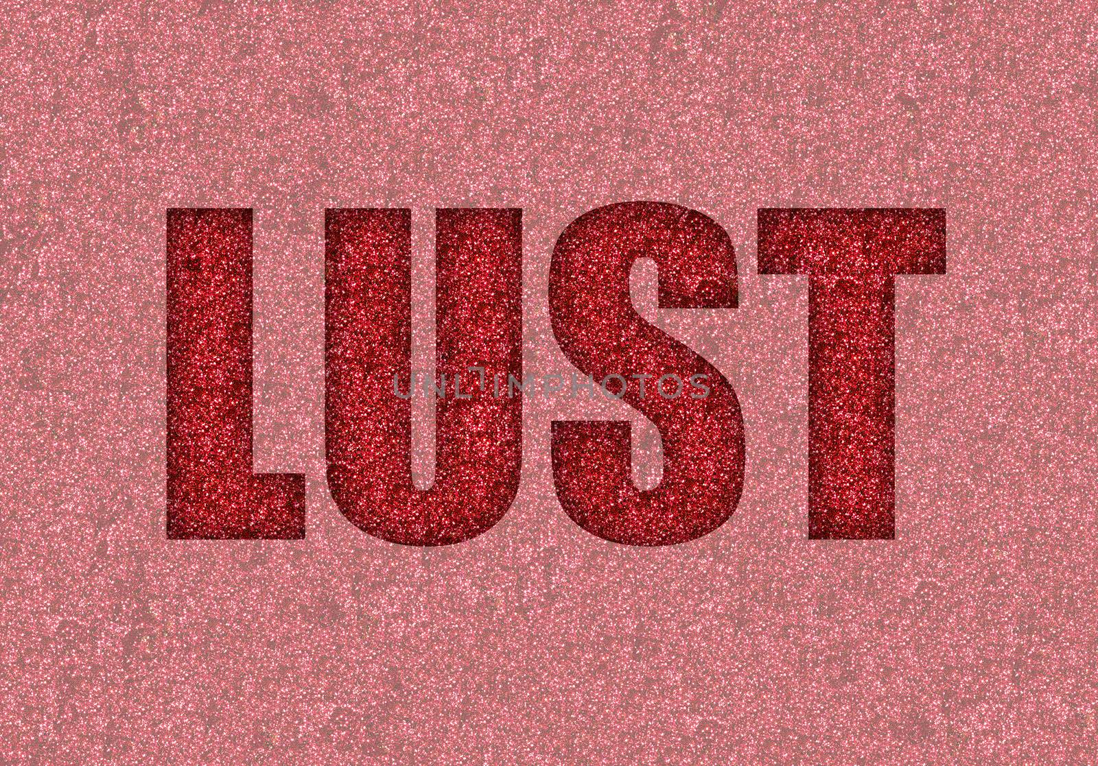 red hot lust in glitter background