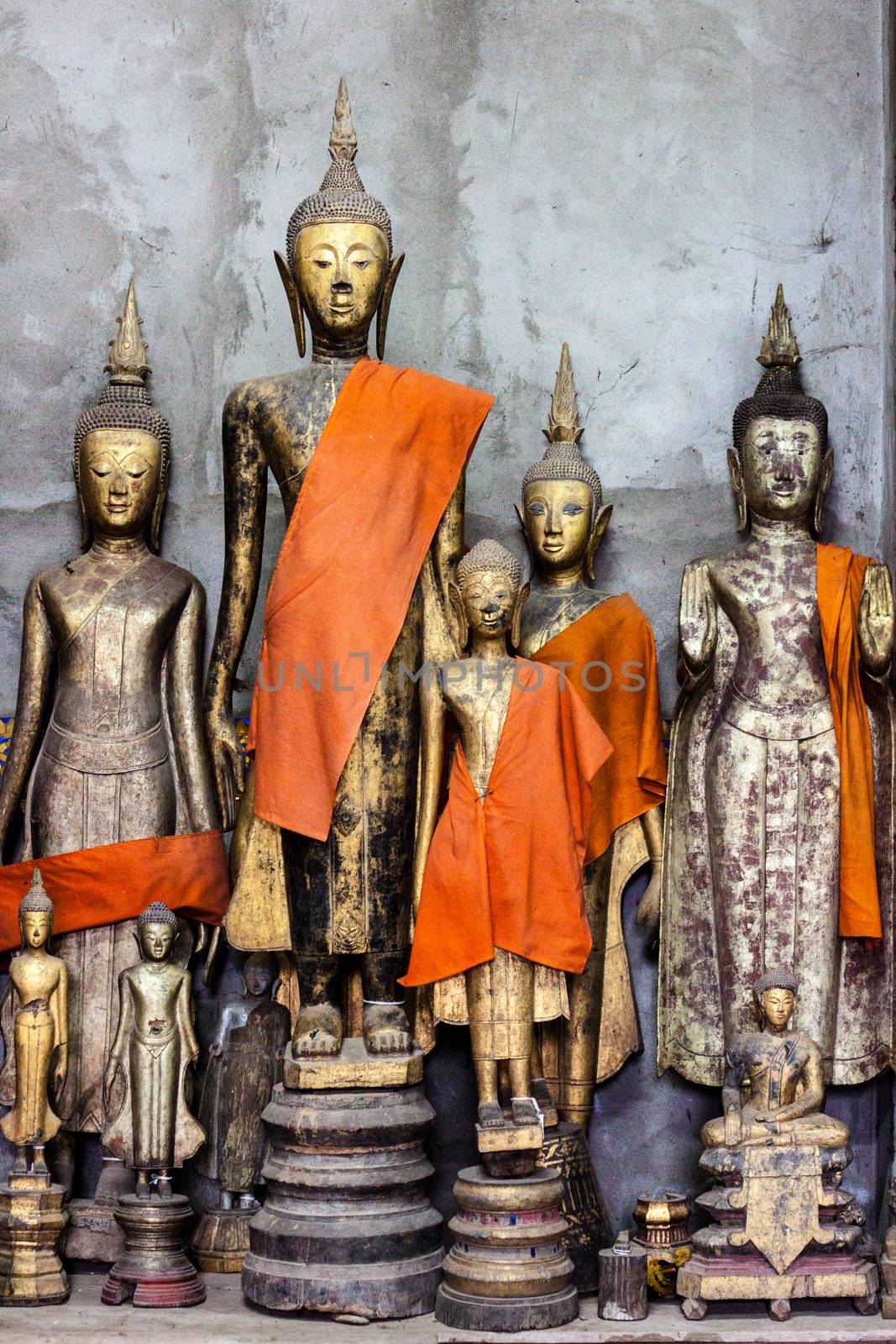 Buddha statues in Wat Xieng Thong in Luang Prabang , Laos ,South East Asia