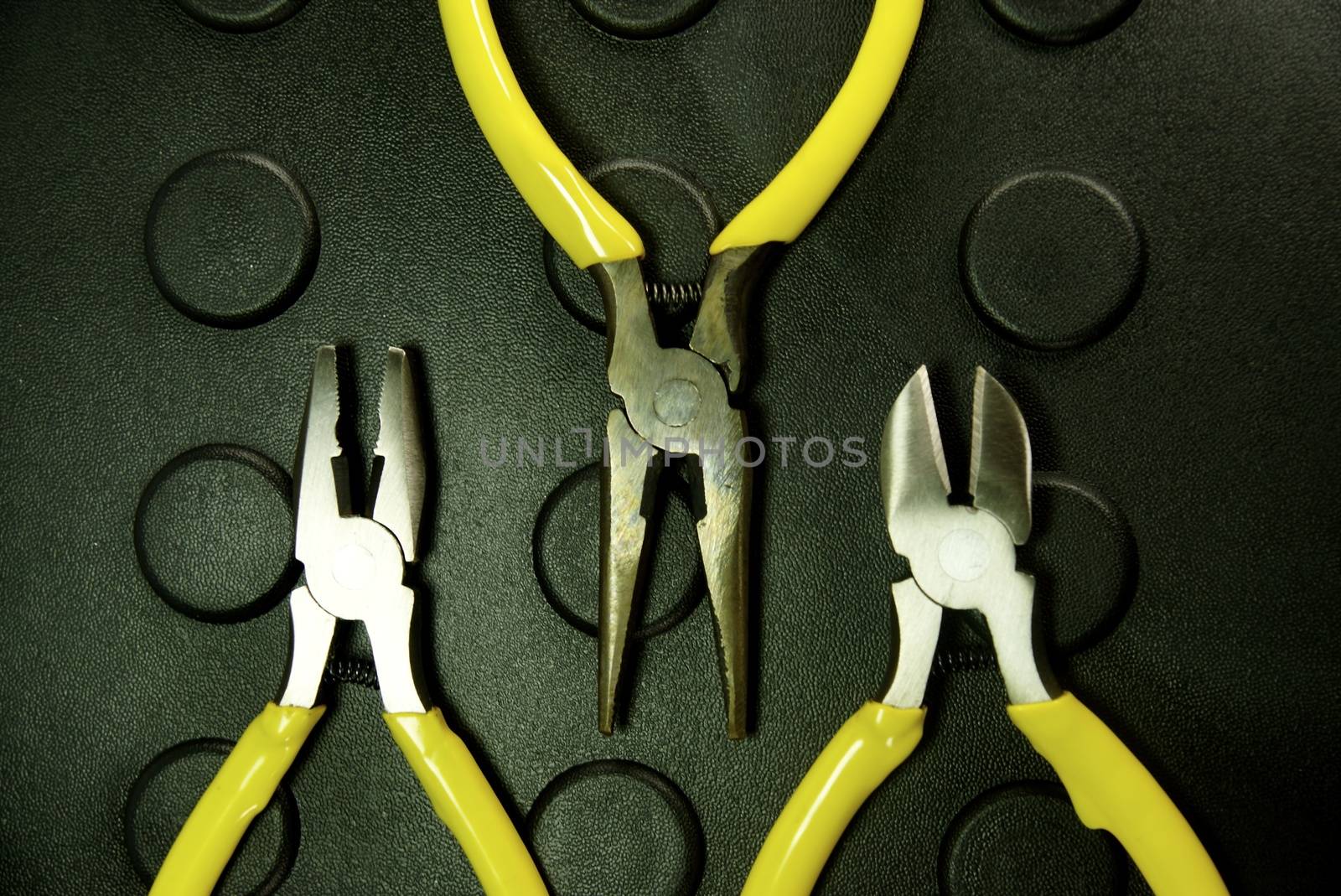 manytype of tools on black and color scene,shallow focus