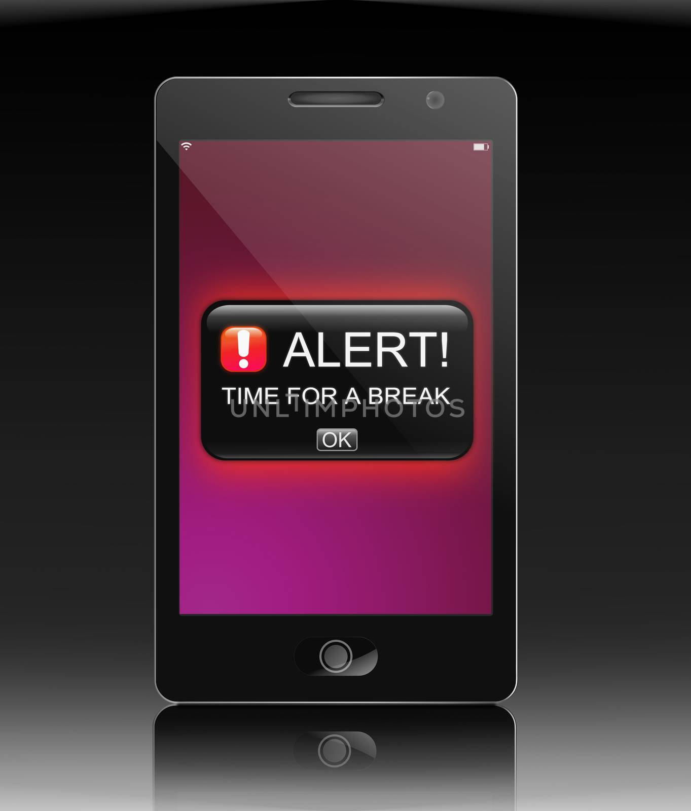 Illustration depicting a smartphone alert with a time for a break concept.