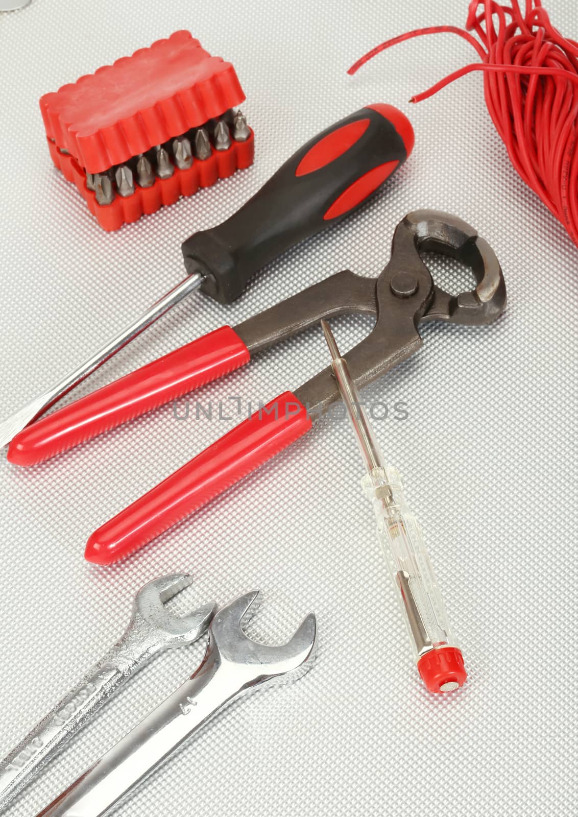 Close up of bunch of hand tools 